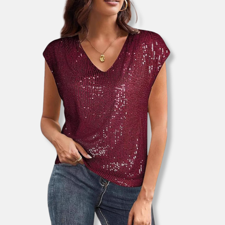 Women's Sequin Top with Short Sleeves