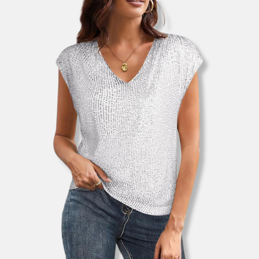 Women's Sequin Top with Short Sleeves