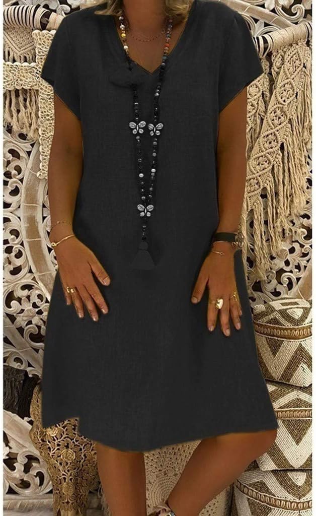 Women's Short Sleeve Shift Dress with Tassel Tie - photo 3