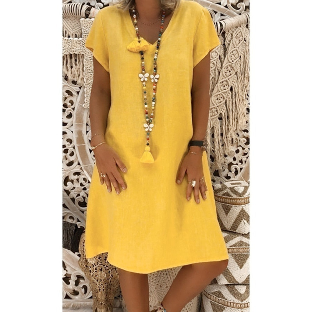 Women's Short Sleeve Shift Dress with Tassel Tie - photo 4