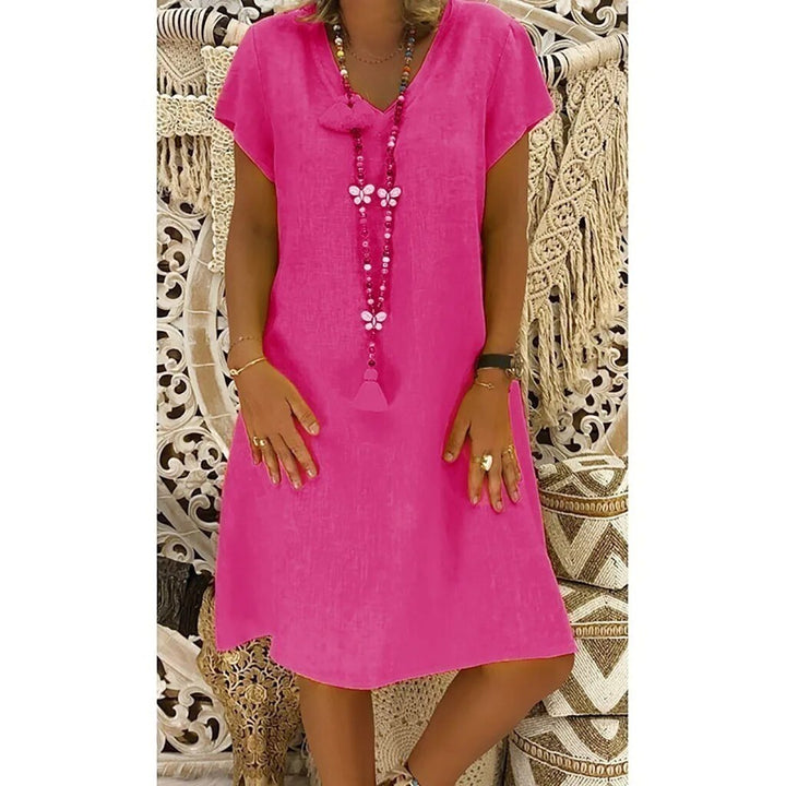 Women's Short Sleeve Shift Dress with Tassel Tie - photo 7