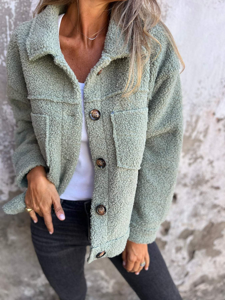 Jenna - Women's Short Teddy Jacket with Button Front