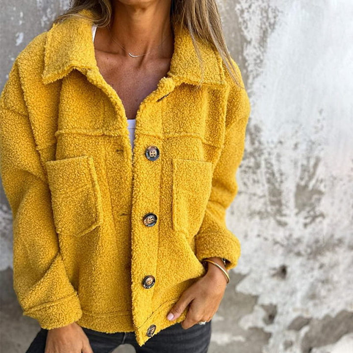 Jenna - Women's Short Teddy Jacket with Button Front