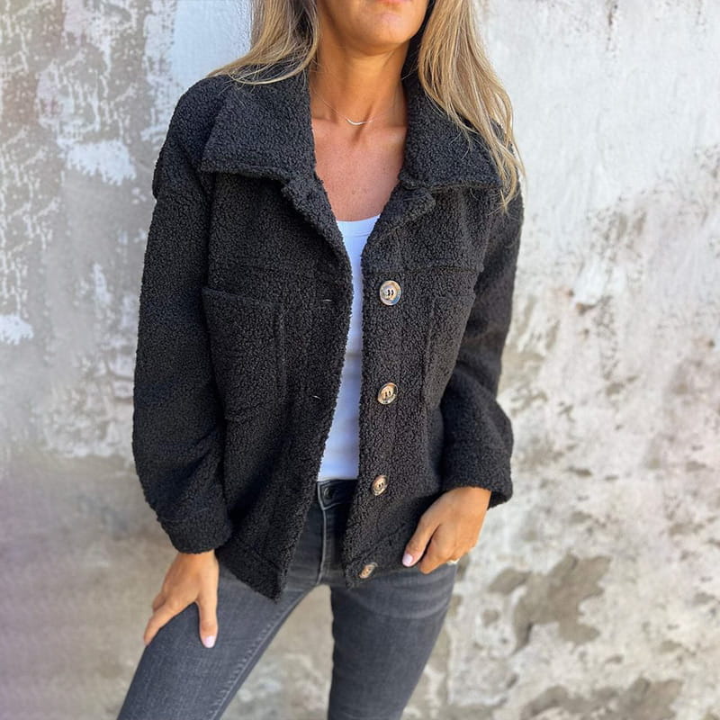 Jenna - Women's Short Teddy Jacket with Button Front