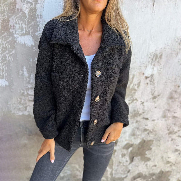 Jenna - Women's Short Teddy Jacket with Button Front
