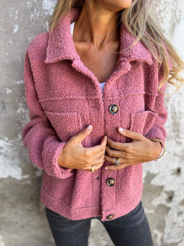 Jenna - Women's Short Teddy Jacket with Button Front