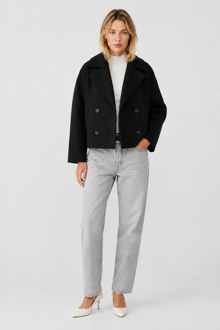 Women's Cropped Wool Pea Coat with a Button Front – view 12