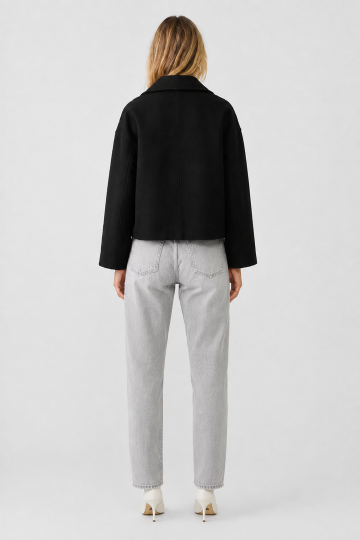 Women's Cropped Wool Pea Coat with a Button Front – view 13