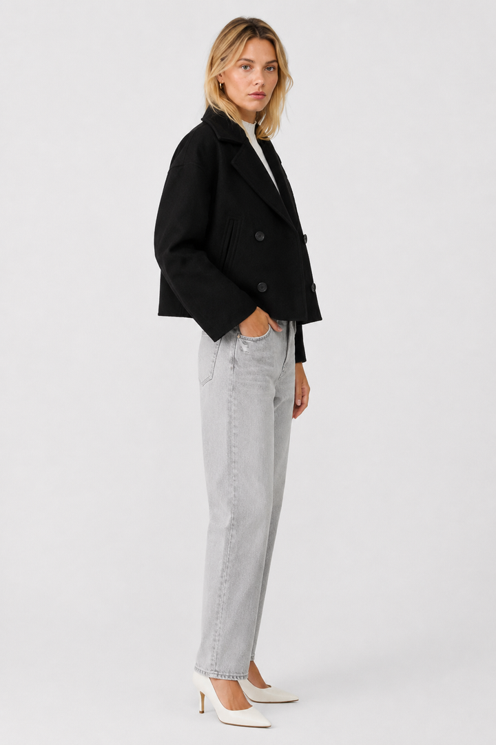 Women's Cropped Wool Pea Coat with a Button Front – view 14
