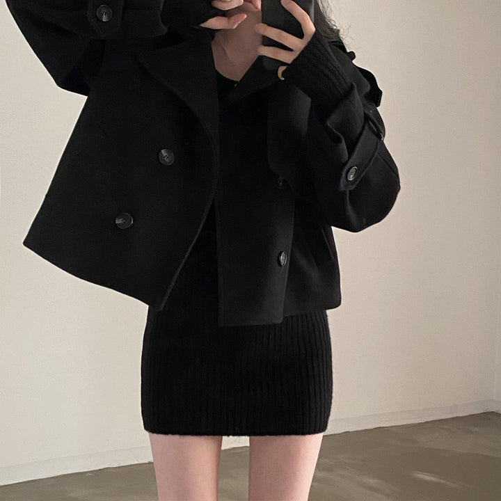 Women's Short Wool Pea Coat in Beige – view 4