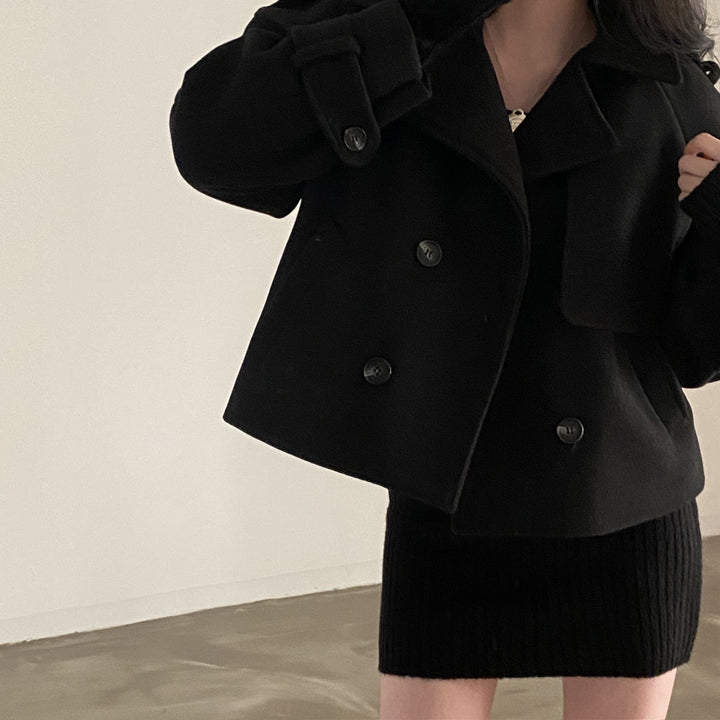 Women's Short Wool Pea Coat in Beige – view 5