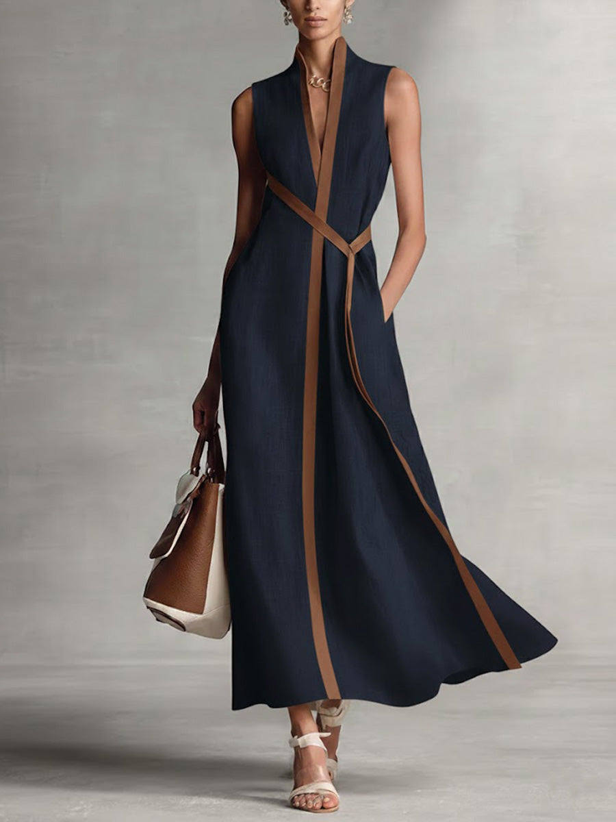 Women's Sleeveless Maxi Dress with Contrast Trim - photo 1