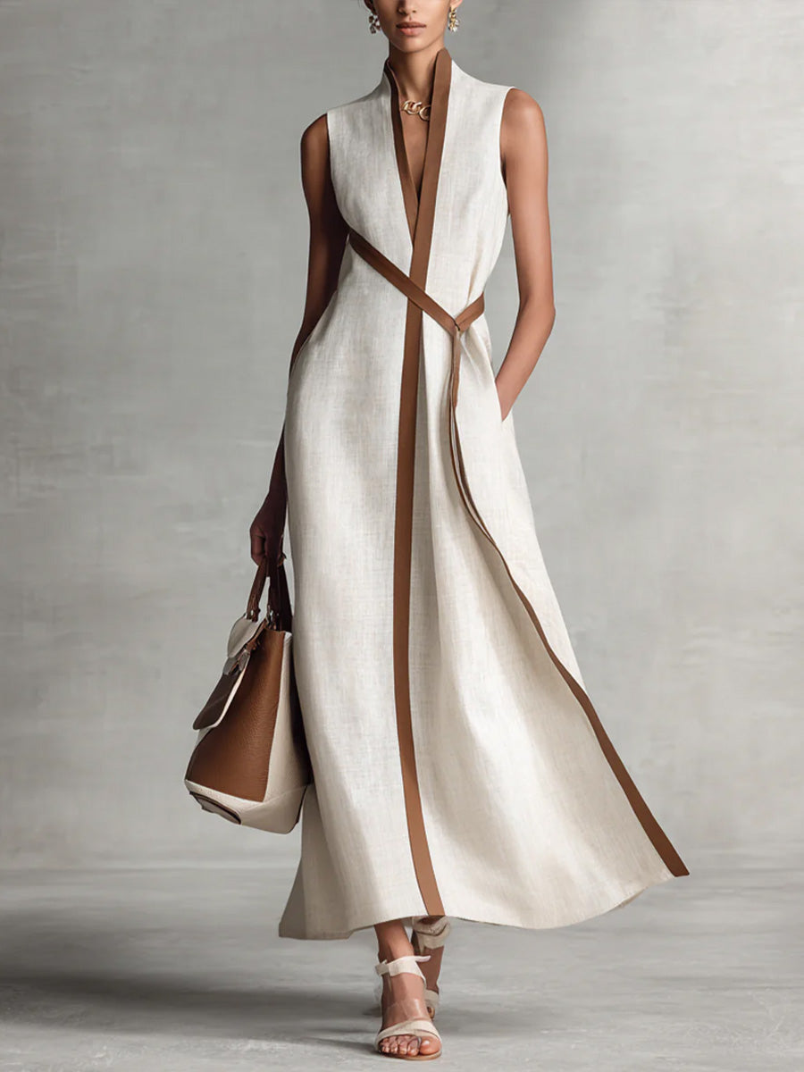 Women's Sleeveless Maxi Dress with Contrast Trim - photo 2