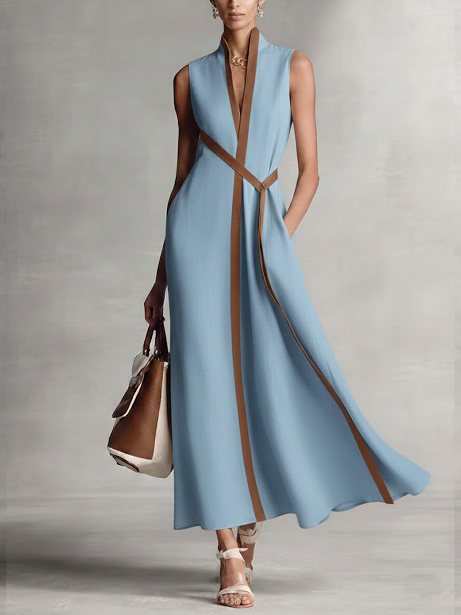 Women's Sleeveless Maxi Dress with Contrast Trim - photo 3