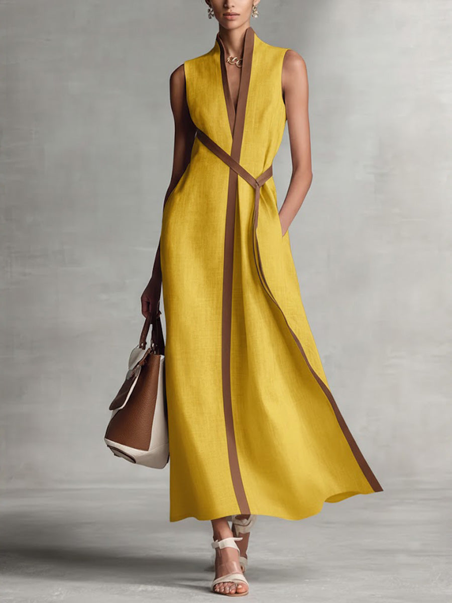 Women's Sleeveless Maxi Dress with Contrast Trim - photo 4