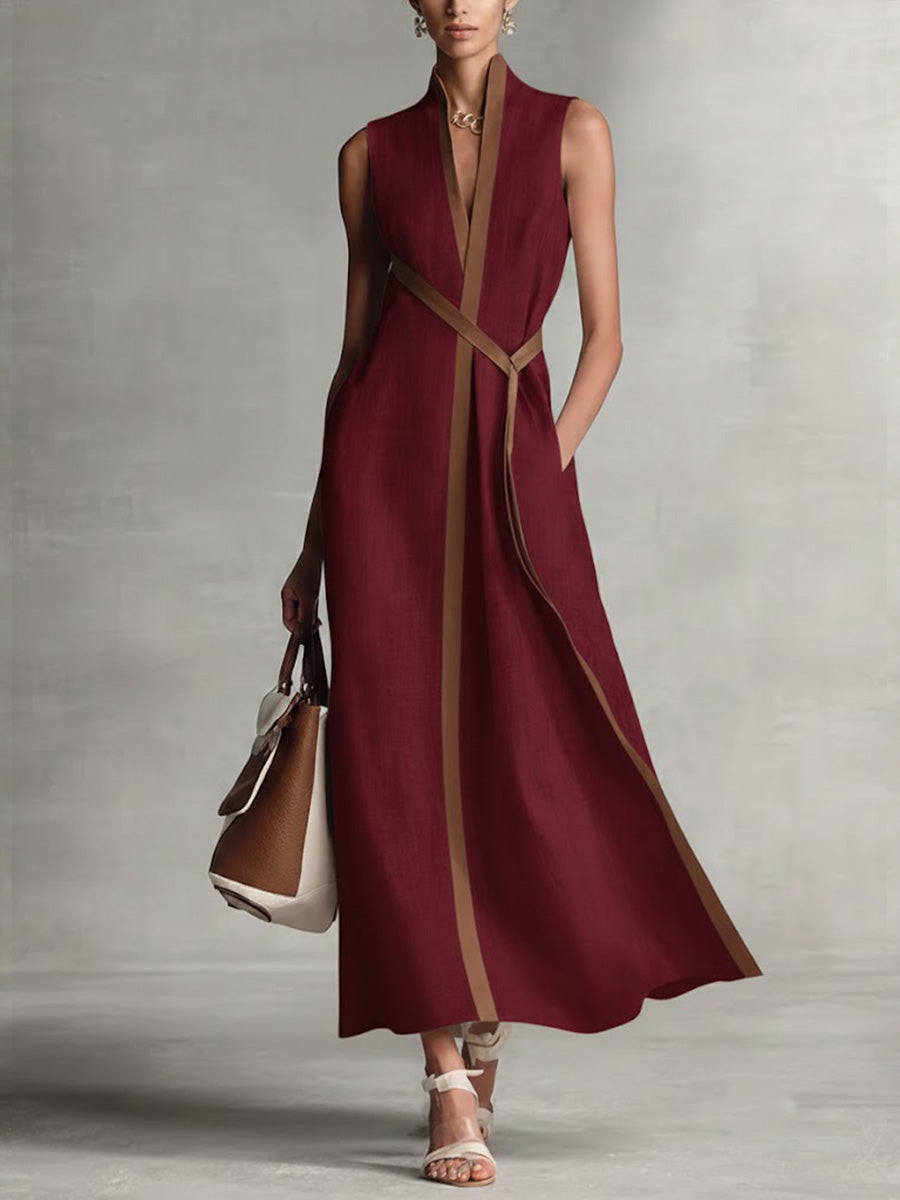 Women's Sleeveless Maxi Dress with Contrast Trim - photo 5