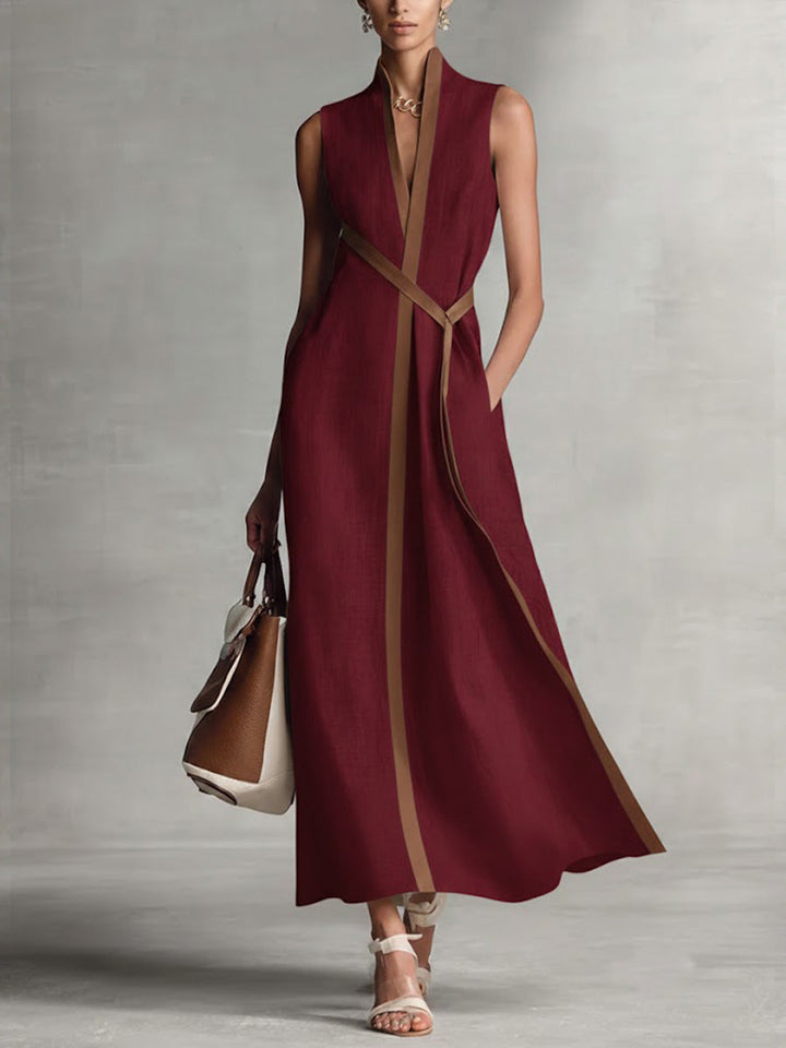Women's Sleeveless Maxi Dress with Contrast Trim - photo 5