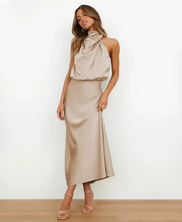 Women's Sleeveless Midi Dress with Draped Neckline - photo 10
