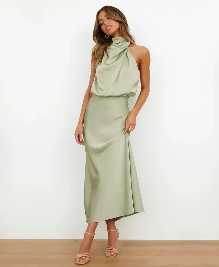 Women's Sleeveless Midi Dress with Draped Neckline - photo 15