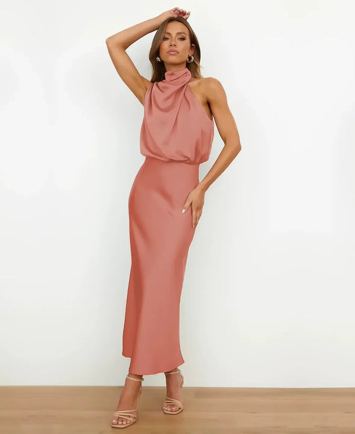 Women's Sleeveless Midi Dress with Draped Neckline - photo 16