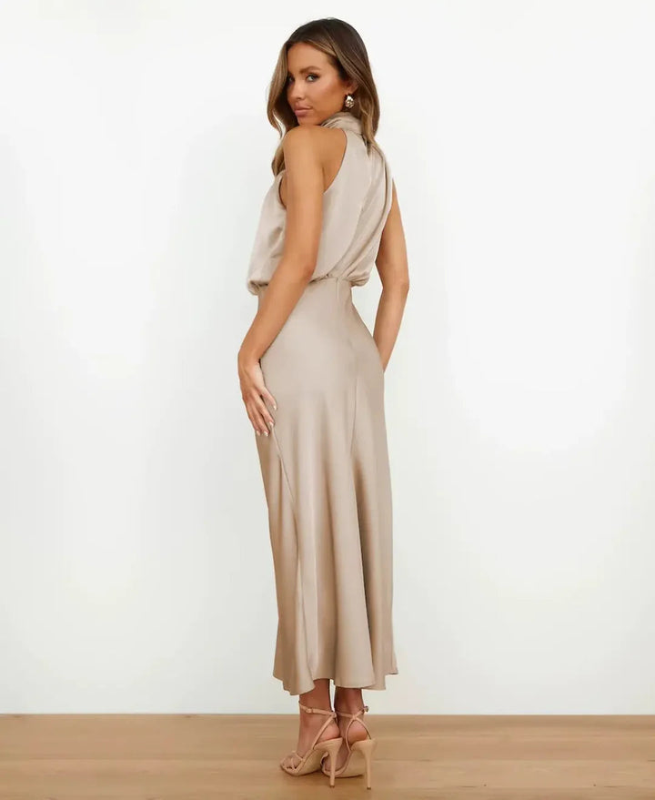 Women's Sleeveless Midi Dress with Draped Neckline - photo 20