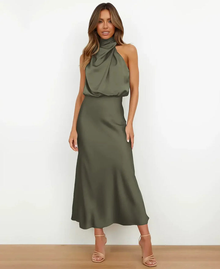 Women's Sleeveless Midi Dress with Draped Neckline - photo 26