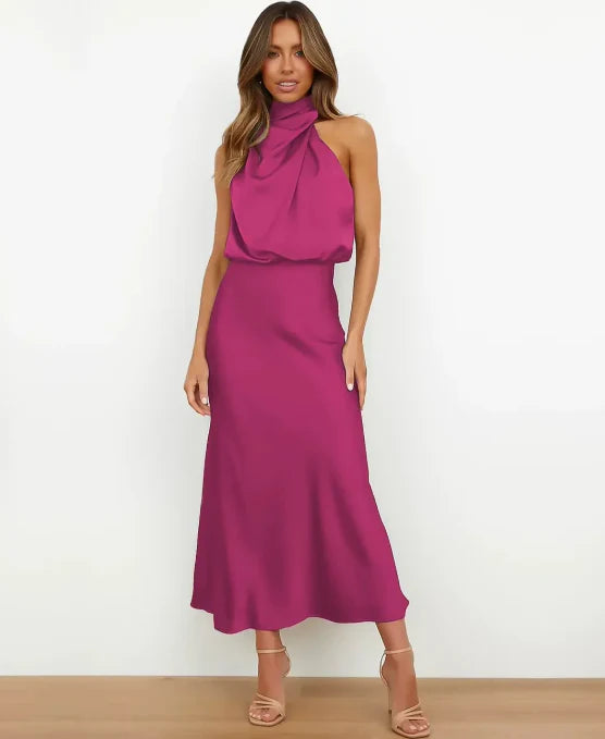 Women's Sleeveless Midi Dress with Draped Neckline - photo 9
