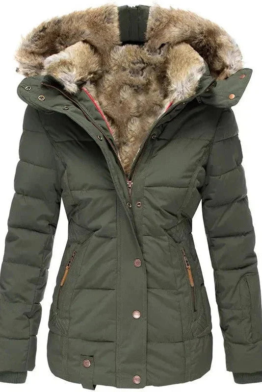 Cassie - Women's Slim Fit Puffer Coat with Hood