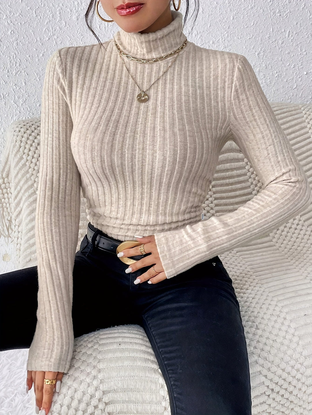 Women's Slim Fit Ribbed Turtleneck Jumper