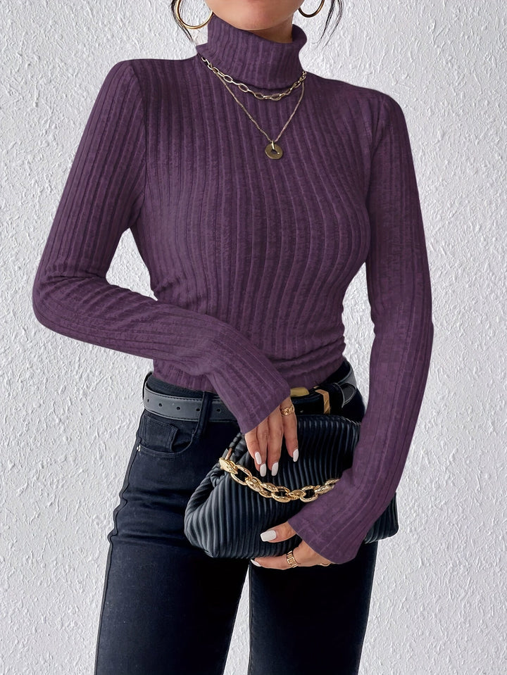 Women's Slim Fit Ribbed Turtleneck Jumper - Lilac