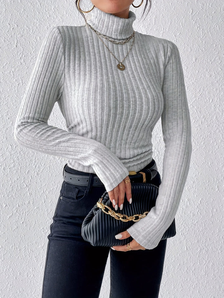 Women's Slim Fit Ribbed Turtleneck Jumper - Grey