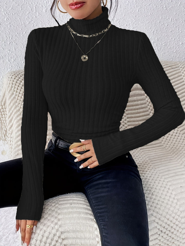 Women's Slim Fit Ribbed Turtleneck Jumper - Black