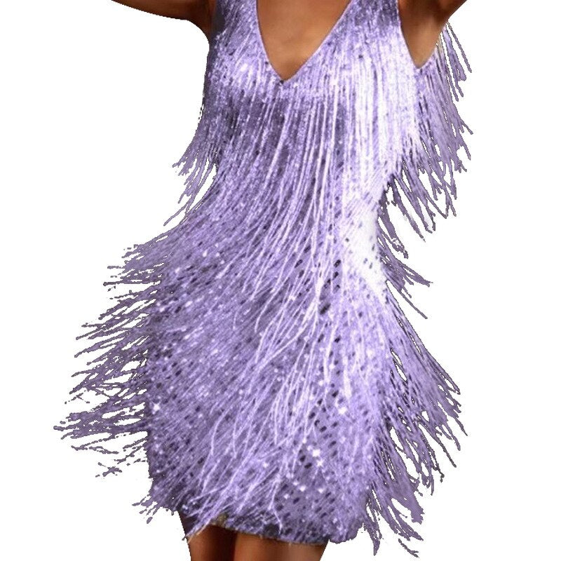Women's Sparkle Mini Dress with Fringing