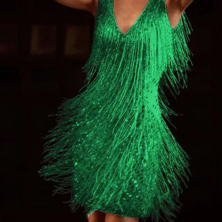 Women's Sparkle Mini Dress with Fringing