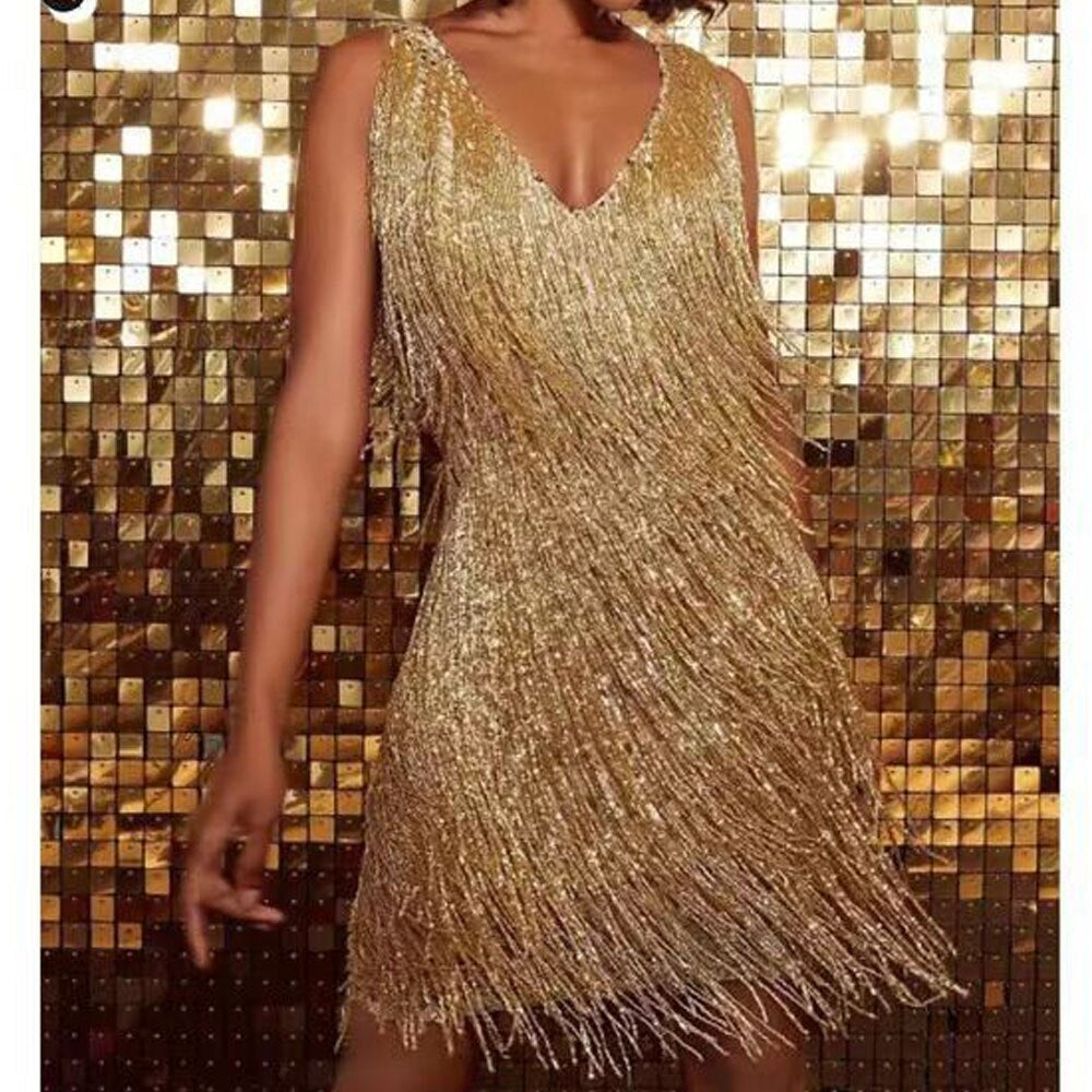 Women's Sparkle Mini Dress with Fringing