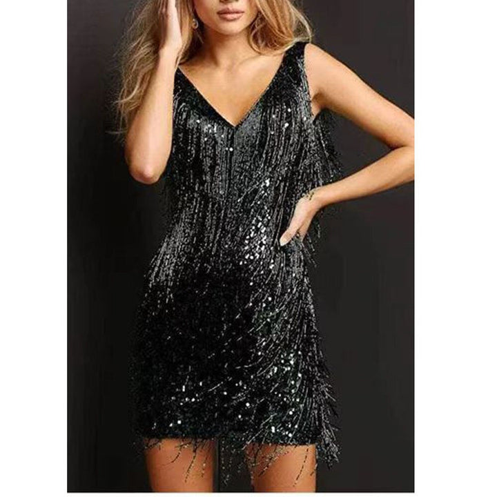 Women's Sparkle Mini Dress with Fringing