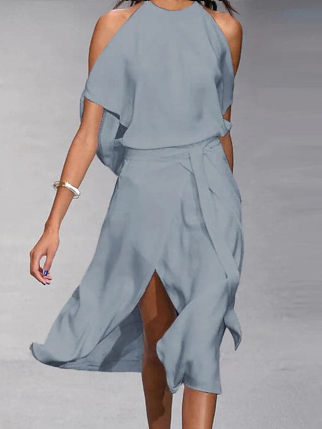 Women's Split Midi Dress with a Halter Neck