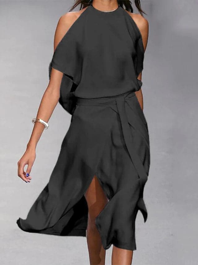 Women's Split Midi Dress with a Halter Neck