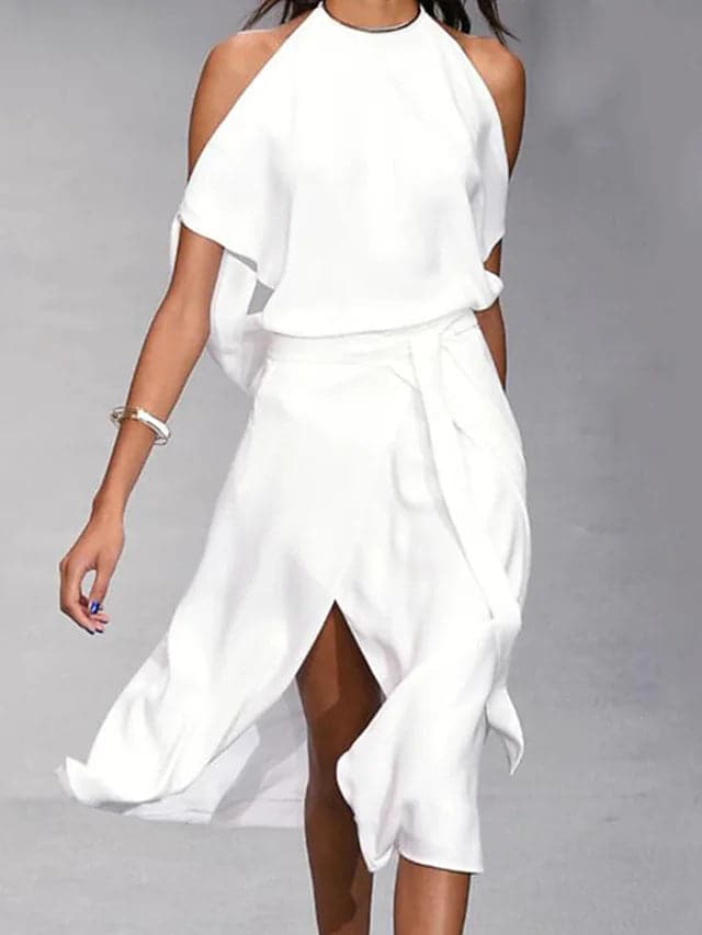 Women's Split Midi Dress with a Halter Neck