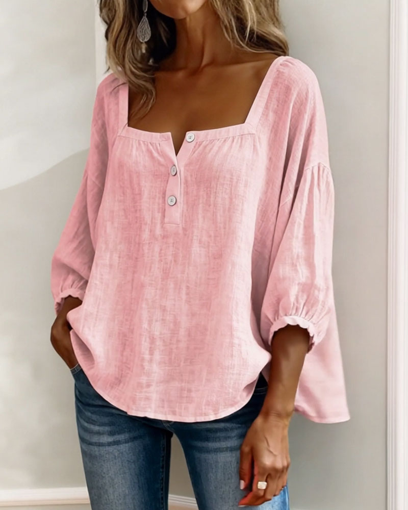 Women's Square Neck Blouse with Ruffle Sleeves - photo 4