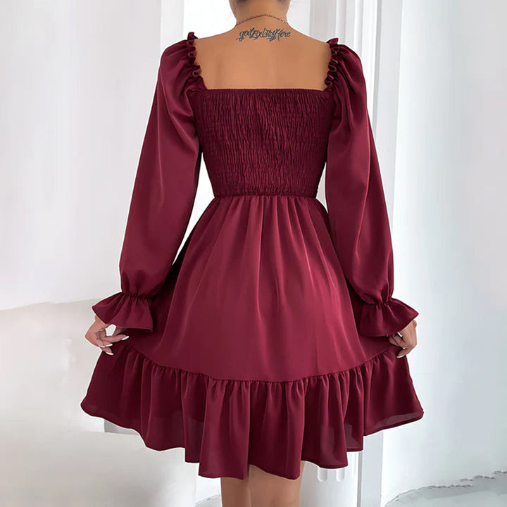 Women's Square Neck Mini Dress with Ruffle Cuffs