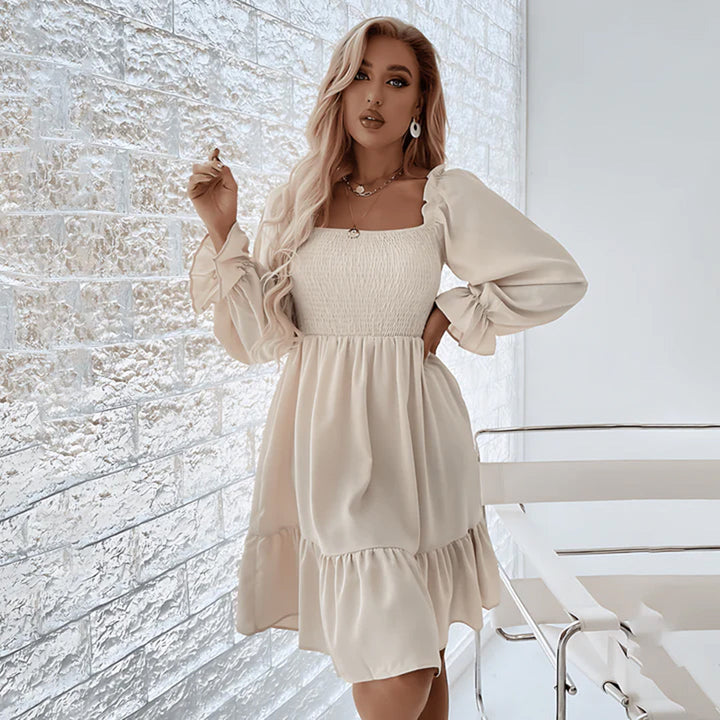 Women's Square Neck Mini Dress with Ruffle Cuffs