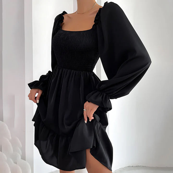Women's Square Neck Mini Dress with Ruffle Cuffs
