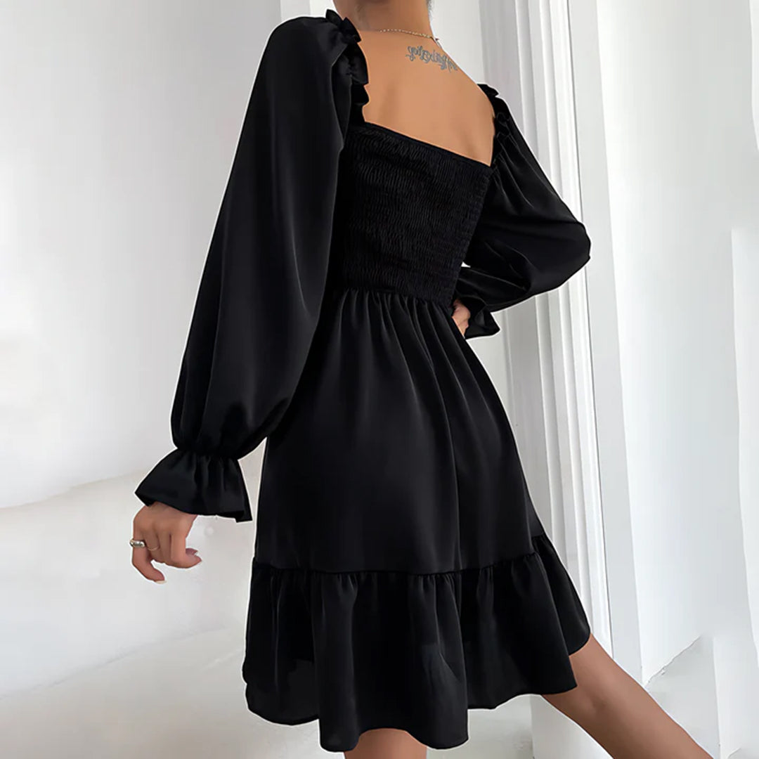 Women's Square Neck Mini Dress with Ruffle Cuffs