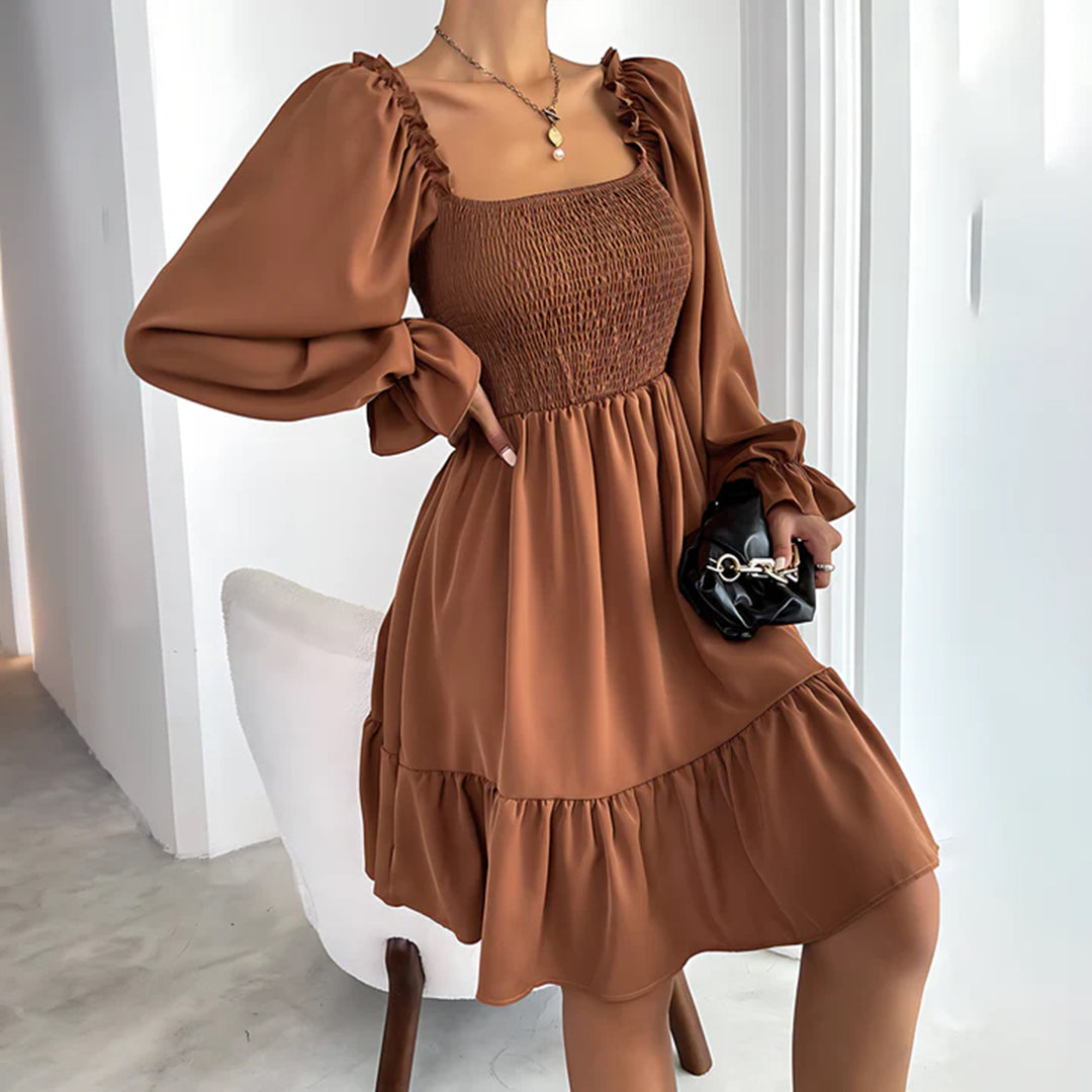 Women's Square Neck Mini Dress with Ruffle Cuffs