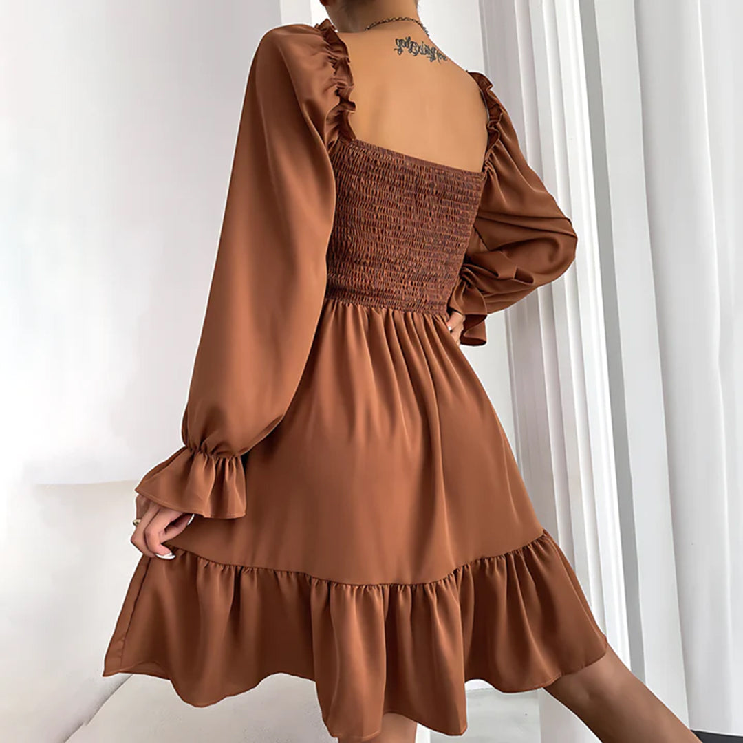 Women's Square Neck Mini Dress with Ruffle Cuffs