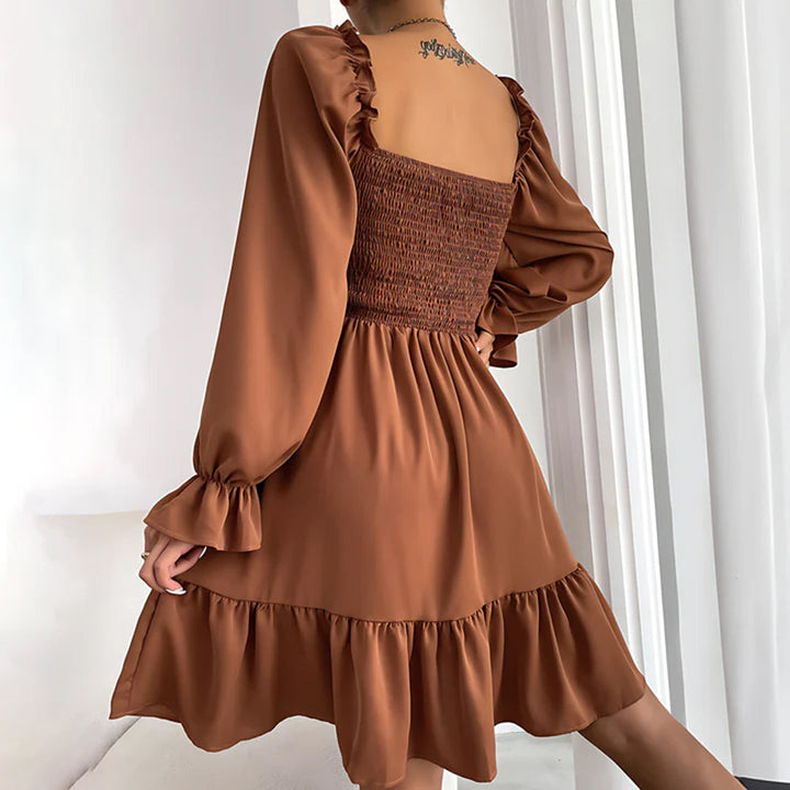 Women's Square Neck Mini Dress with Ruffle Cuffs
