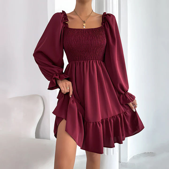 Women's Square Neck Mini Dress with Ruffle Cuffs