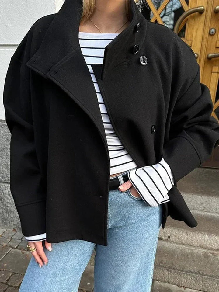 Women's Stand Collar Blazer with Contrast Trim - photo 3