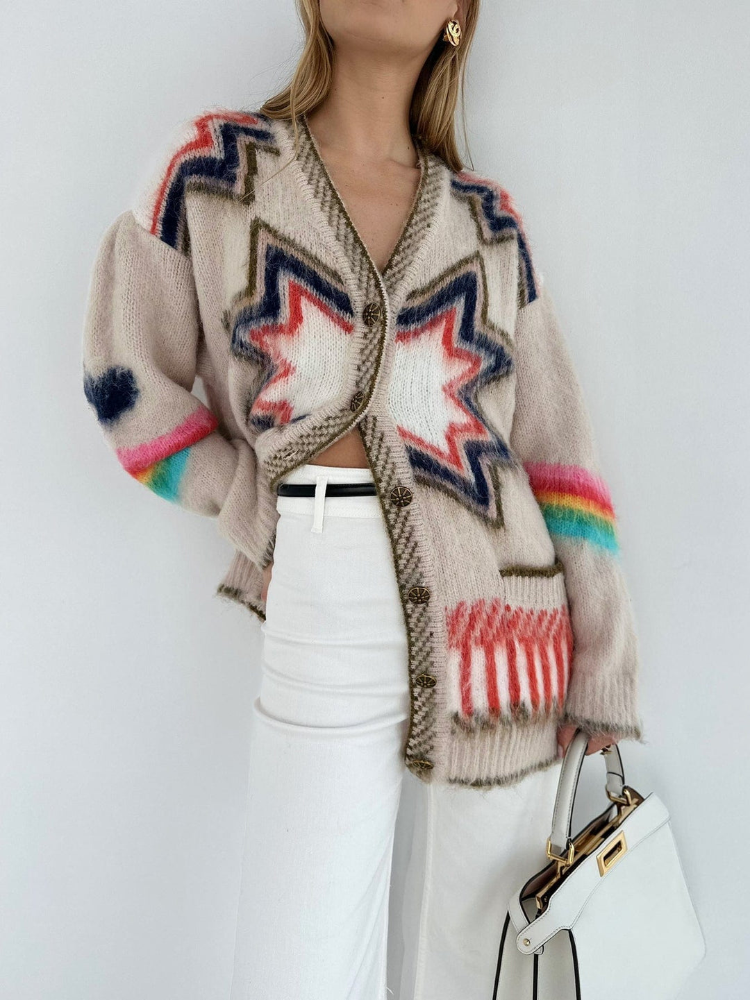 Women's Star Motif Knit Cardigan with Fringe - photo 1